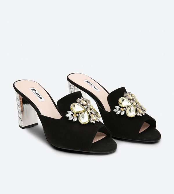 Jeweled Mauritius Di Heel Mule Black Sandals GUzpVSqM